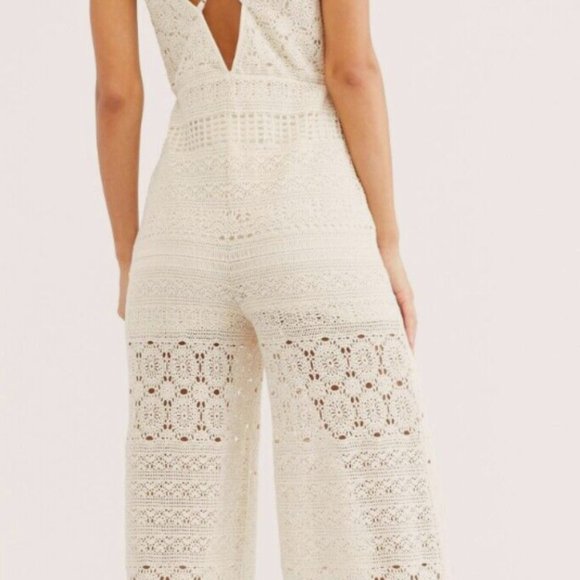Free People Moon Bay Crochet One-Piece Jumpsuit size Medium MSRP: $198 - Picture 4 of 13